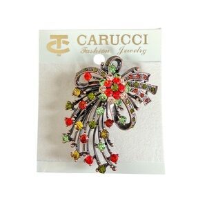 Vintage 90s Carucci Rhinestone Brooch Pin Pendant Copper Tone Bow NWT NOS